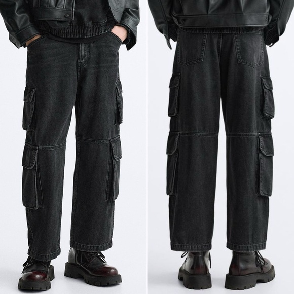 Men’s Zara Utility Cargo Jeans Size 31 - Black - Picture 1 of 15